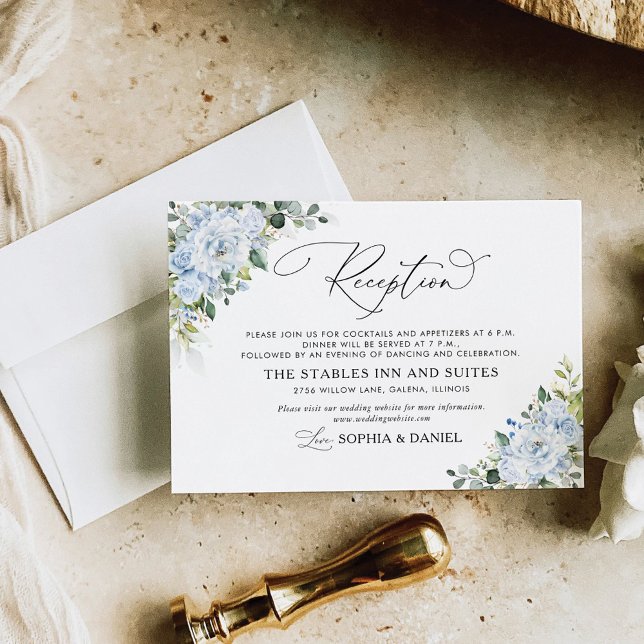 Romantic Light Blue Floral Wedding Reception Card (Creator Uploaded)