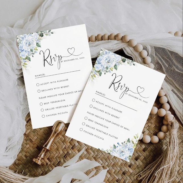 Romantic Light Blue Floral Wedding RSVP Card (Creator Uploaded)