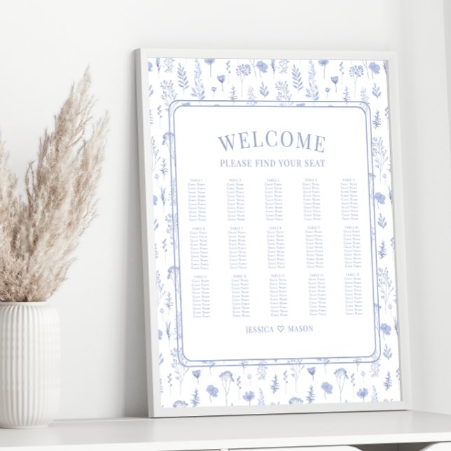 Romantic light blue floral wedding seating chart (Creator Uploaded)