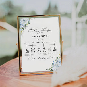 Romantic Light Blue Floral Wedding Timeline Sign