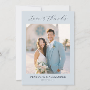Romantic Light Blue Minimalist Photo Thank You Card