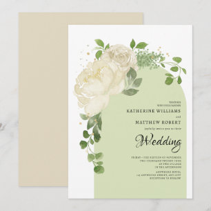 Romantic Light Green Cream Roses Boho Floral  Invitation