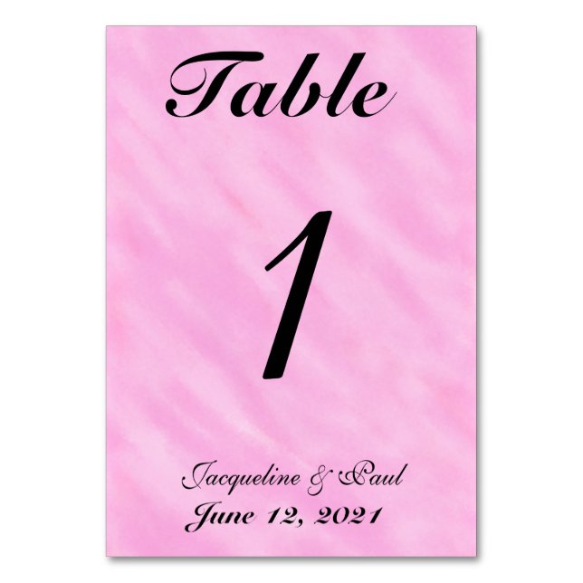 Romantic Light Pink Wedding Table No. Number (Front)