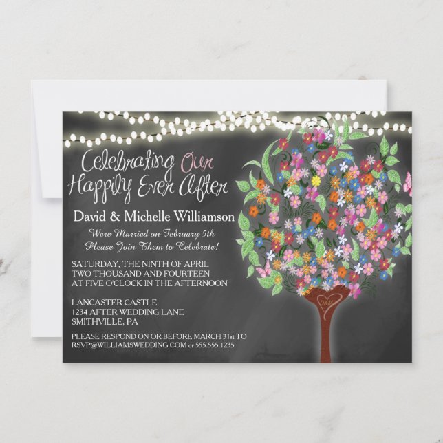 Romantic Lights Whimsical Tree Post Wedding Invite (Front)