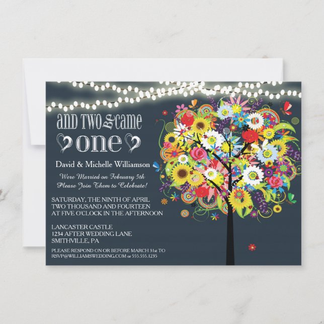 Romantic Lights Whimsical Tree Post Wedding Invite (Front)