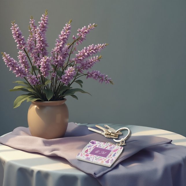 Romantic lila pink Pastel Botanical Spring Meadow Key Ring (Creator Uploaded)