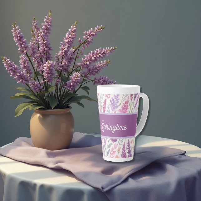 Romantic lila pink Pastel Botanical Spring Meadow Latte Mug (Creator Uploaded)