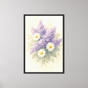 Romantic Lilac and Daisy Watercolor Bouquet Canvas Print