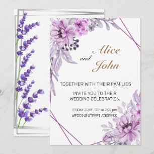  Romantic Lilac and  Purple Lavender Wedding Invitation