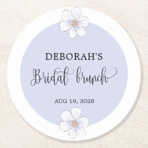 Romantic Lilac Floral Bridal Shower Round Paper Coaster