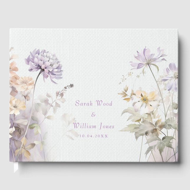 Romantic lilac floral Wedding Guest Book (Front)
