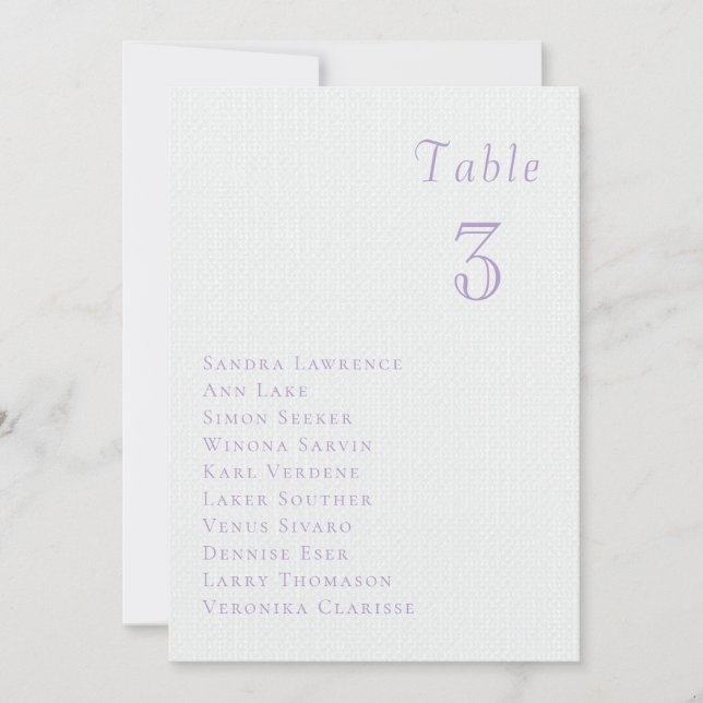 Romantic lilac floral Wedding Table Seating Card (Front)