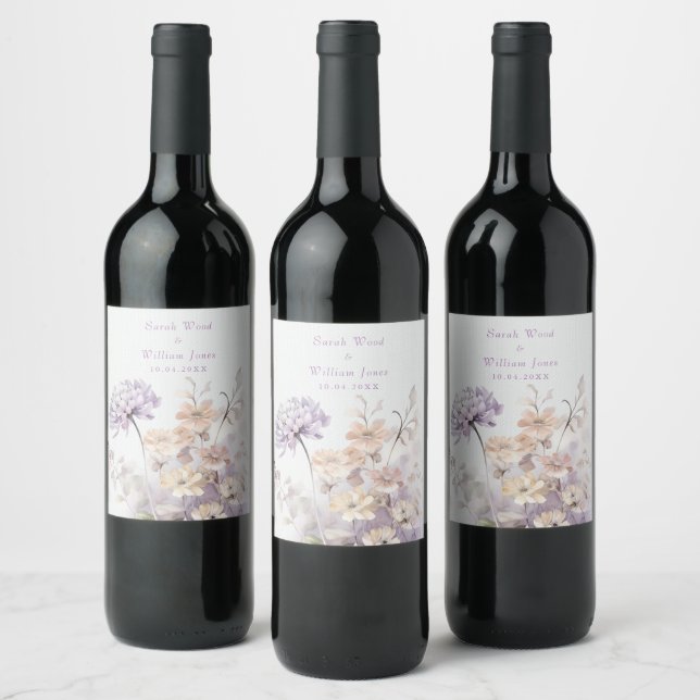Romantic lilac floral Wedding  Wine Label (Bottles)