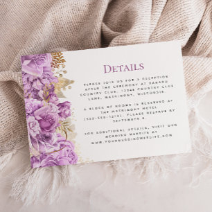 Romantic Lilac Gold Floral Wedding Details RSVP Card