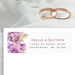 Romantic Lilac Gold Floral Wedding Return Address
