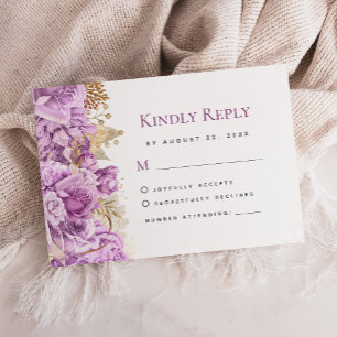 Romantic Lilac Gold Floral Wedding RSVP Card