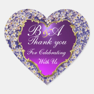ROMANTIC LILAC HEART MONOGRAM Thank you Sticker