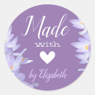 Romantic Lilac Lavender Purple Made with Love Cute Classic Round Sticker