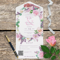 Romantic Lilac & Pink Floral Oval Frame QR Code