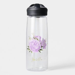 romantic lilac purple flowers greenery wedding water bottle