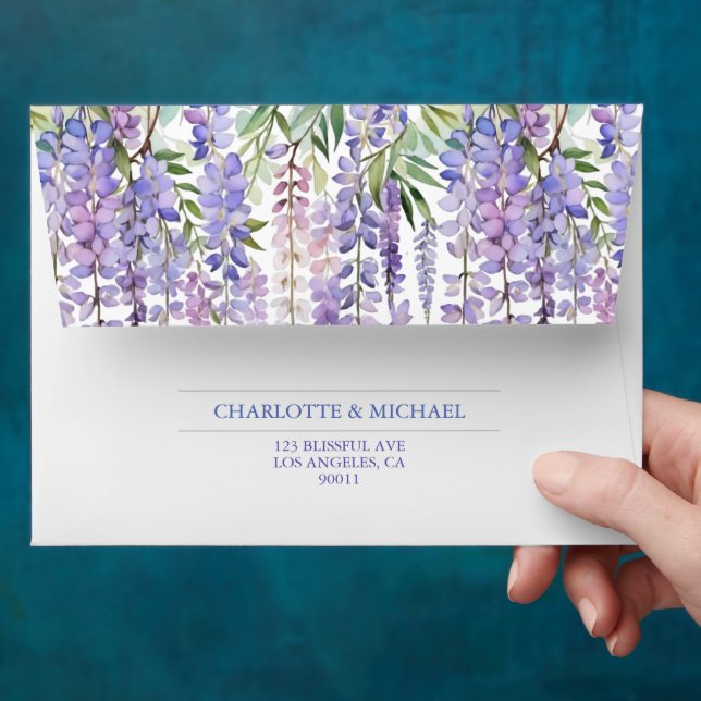 Romantic Lilac Wisteria Spring Garden Wedding Envelope (Hand)