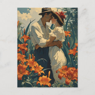 Romantic Lily field vintage Postcard