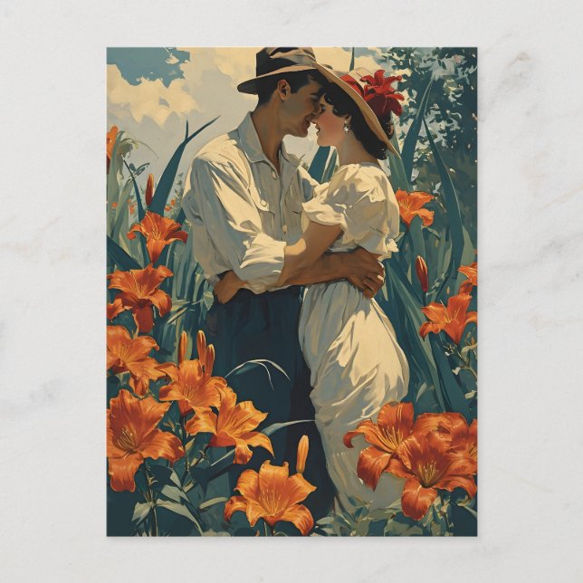 Romantic Lily field vintage Postcard (Front)