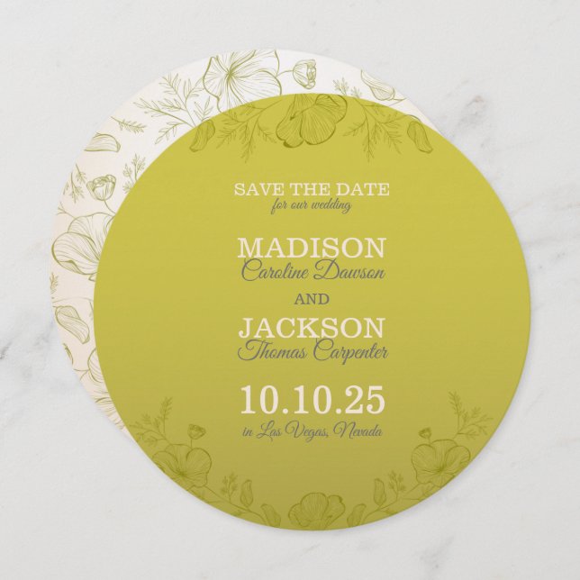 Romantic Lime & Tan Save The Date Card (Front/Back)
