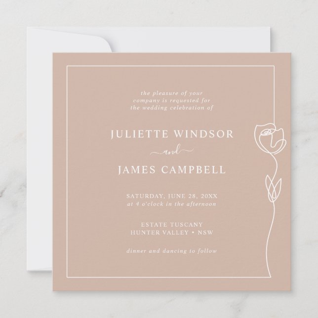 Romantic Line Rose Square Wedding  Invitation (Front)
