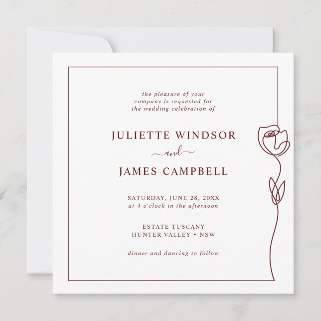 Romantic Line Rose Square Wedding  Invitation (Front)