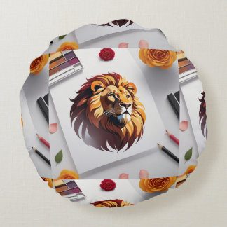 Romantic Lion Face Design Round Cushion