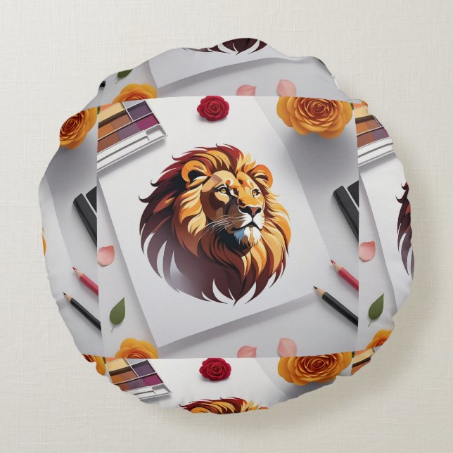 Romantic Lion Face Design Round Cushion (Back)