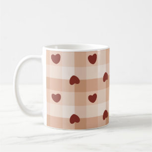 Romantic little hearts and brown gingham checks coffee mug