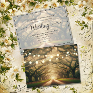 Romantic Live Oak Canopy String Lit Wedding Invitation