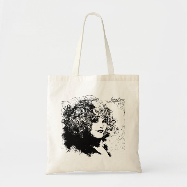 Romantic london lady vintage illustration tote bag (Front)
