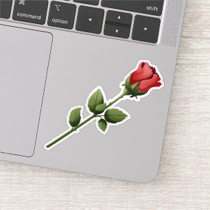 Romantic Long Stem Red Rose Bud with Green Leaves