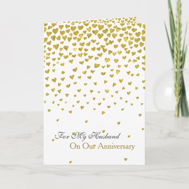 Romantic Love Anniversary Gold Hearts Card (Front)
