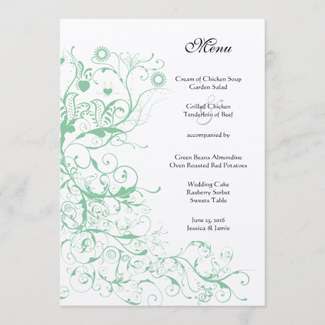 Romantic Love Bird Mint Wedding Menu (Front)