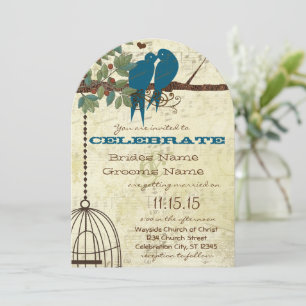 Romantic Love Bird Sitting In Tree Wedding Invite