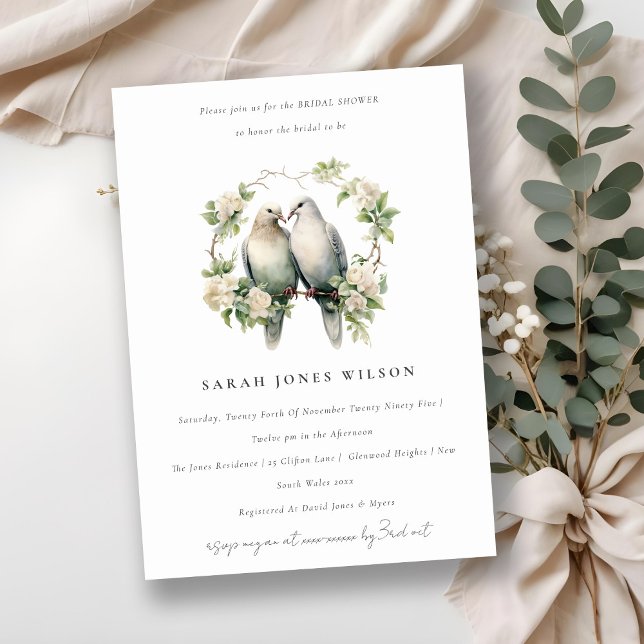 Romantic Love Birds Botanical Wreath Bridal Shower Invitation (Creator Uploaded)