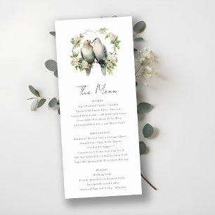 Romantic Love Birds Botanical Wreath Wedding Menu Invitation