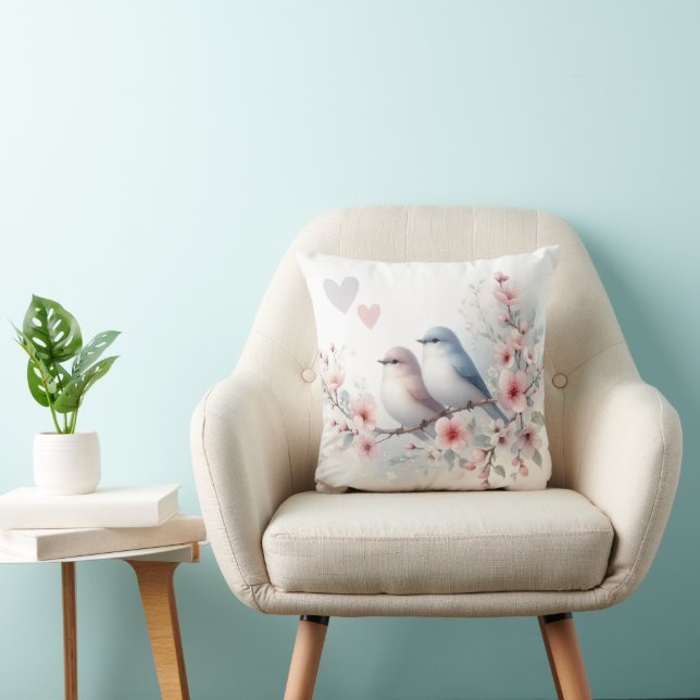 Romantic Love Birds Cherry Blossom Branch Cushion (Chair)