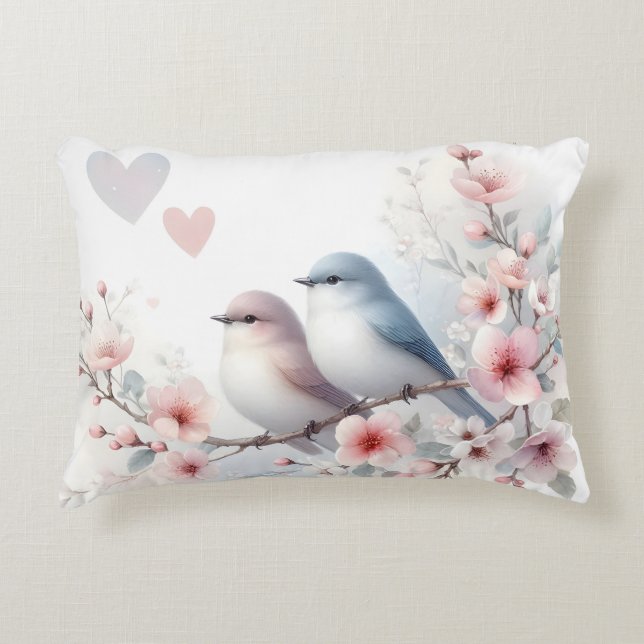 Romantic Love Birds Cherry Blossom Branch Decorative Cushion (Front)