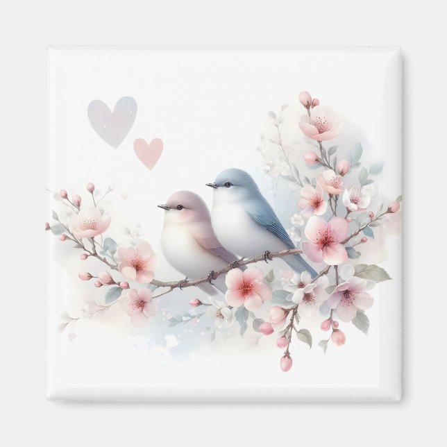 Romantic Love Birds Cherry Blossom Branch Magnet (Front)
