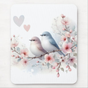 Romantic Love Birds Cherry Blossom Branch Mouse Pad