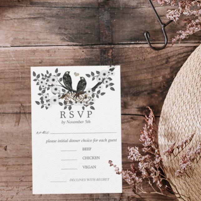 Romantic Love Birds White Flowering Branch RSVP Invitation (Creator Uploaded)