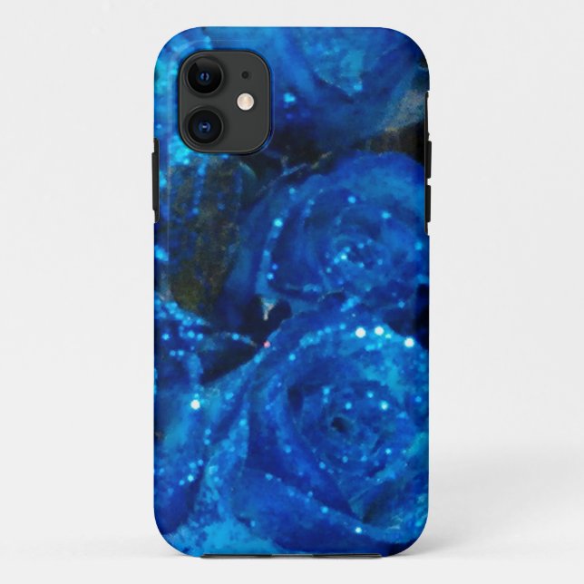 Romantic Love Blue Glitter Glamour Roses Case-Mate iPhone Case (Back)