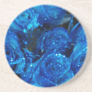Romantic Love Blue Glitter Glamour Roses Coaster