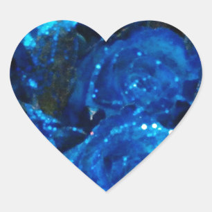 Romantic Love Blue Glitter Glamour Roses Heart Sticker