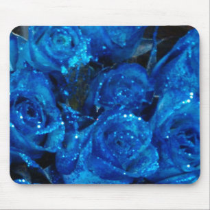 Romantic Love Blue Glitter Glamour Roses Mouse Pad